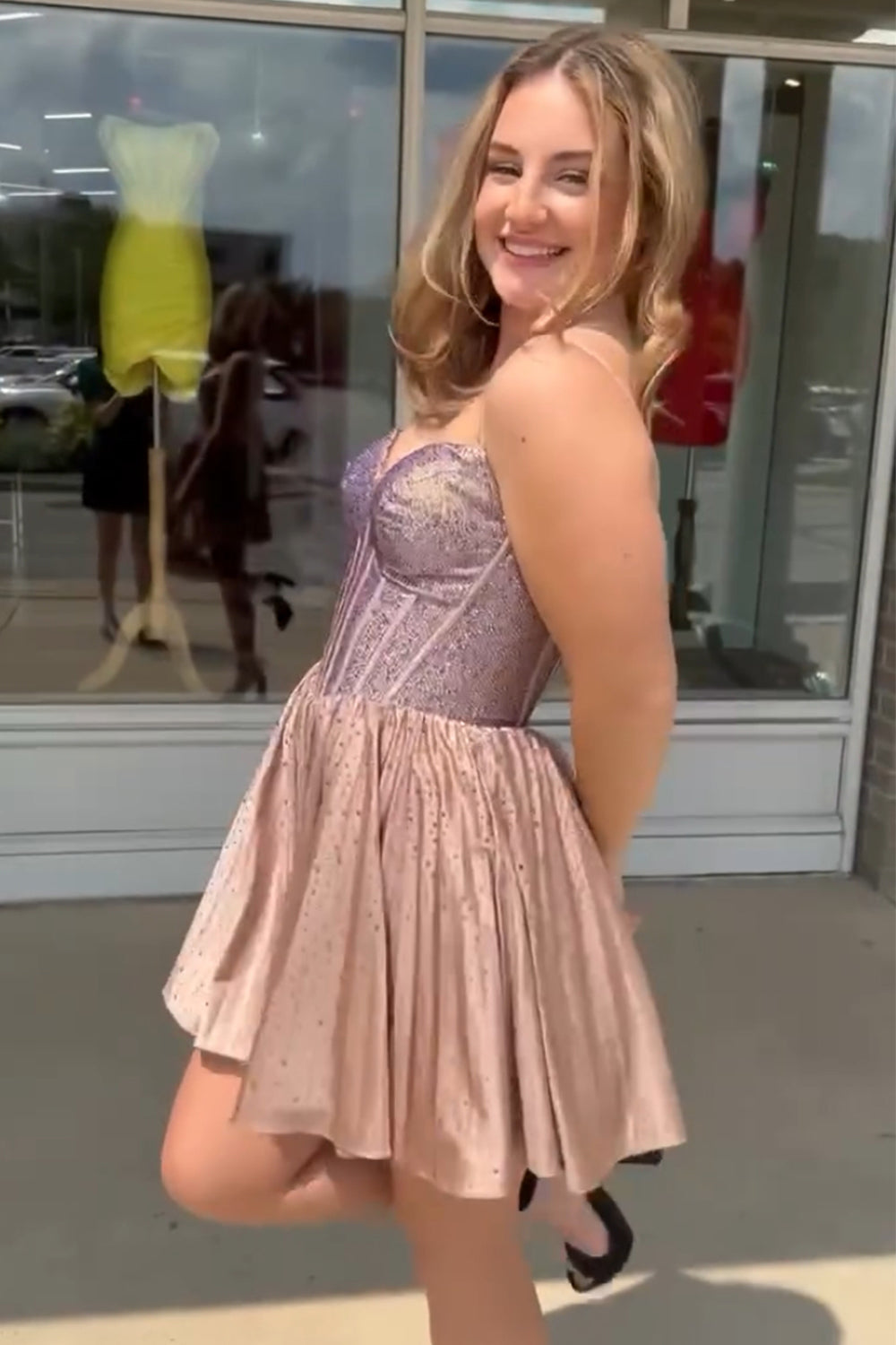 Misshow Sparkly A Line White Beaded Corset Short Homecoming Dress/Mini Dress