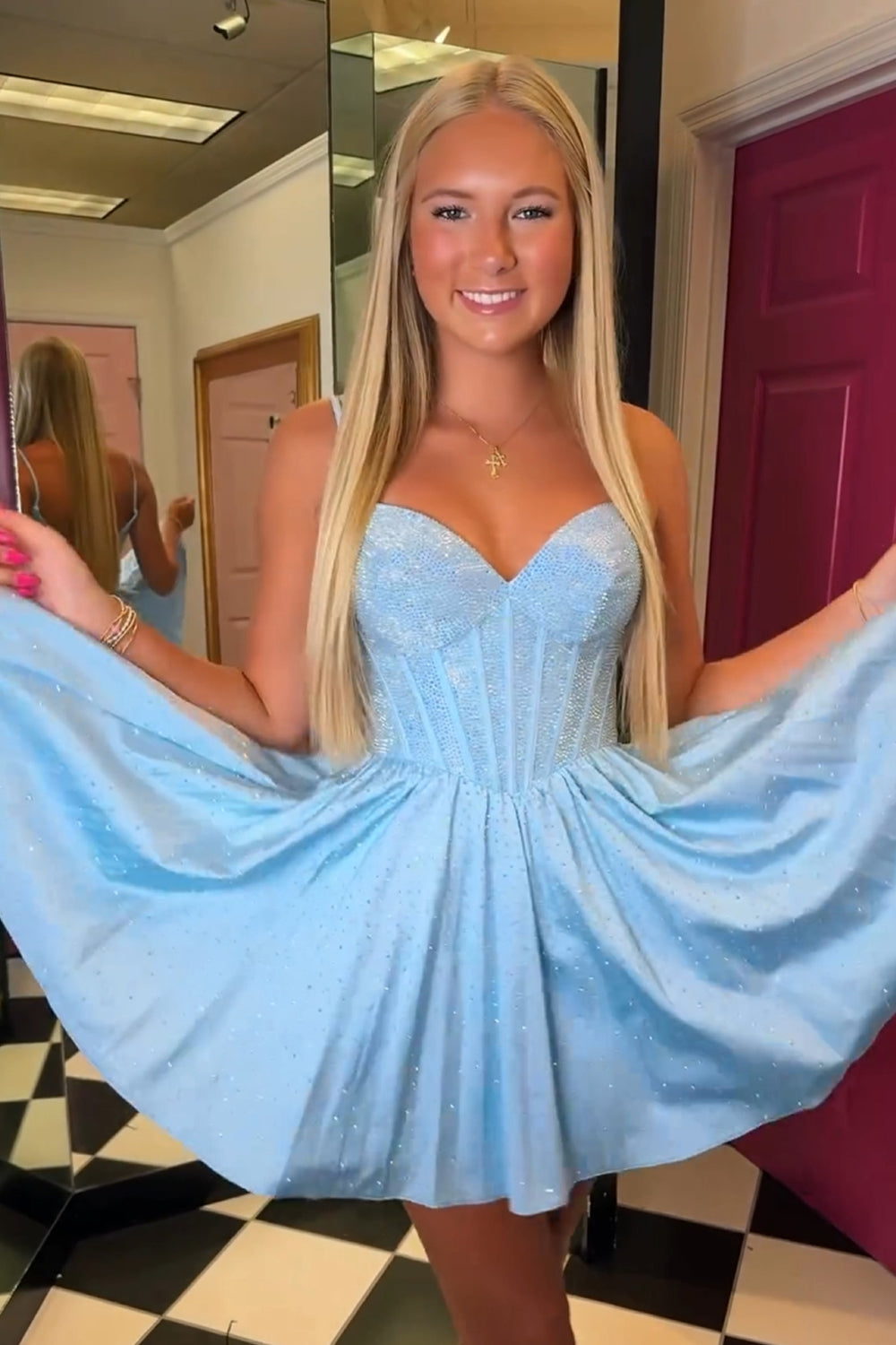 Misshow Sparkly A Line White Beaded Corset Short Homecoming Dress/Mini Dress