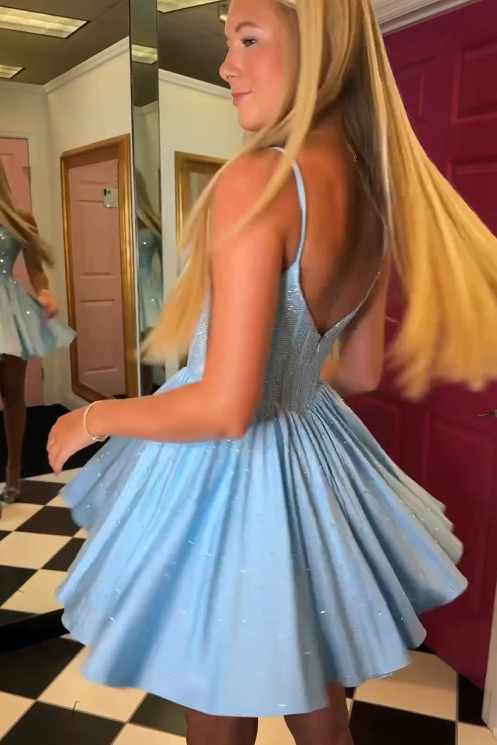 Misshow Sparkly A Line White Beaded Corset Short Homecoming Dress/Mini Dress