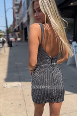 Misshow Sparkly Beaded Black Tight Short Homecoming Dress/Mini Dress