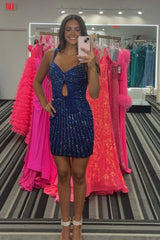 Misshow Sparkly Beaded Black Tight Short Homecoming Dress/Mini Dress