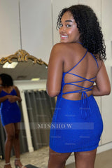 Misshow Sparkly Beaded Red Tight Short Homecoming Dress/Mini Dress