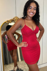 Misshow Sparkly Beaded Red Tight Short Homecoming Dress/Mini Dress