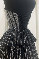 Misshow Sparkly Black A Line Corset Short Homecoming Dress/Mini Dress With Ruffles