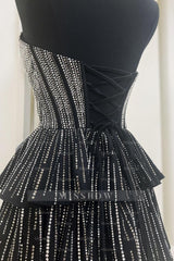 Misshow Sparkly Black A Line Corset Short Homecoming Dress/Mini Dress With Ruffles