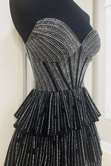 Misshow Sparkly Black A Line Corset Short Homecoming Dress/Mini Dress With Ruffles