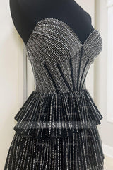Misshow Sparkly Black A Line Corset Short Homecoming Dress/Mini Dress With Ruffles