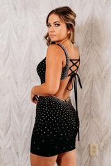 Misshow Sparkly Black Backless Tight Short Homecoming Dress/Mini Dress With Beadings