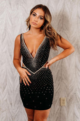 Misshow Sparkly Black Backless Tight Short Homecoming Dress/Mini Dress With Beadings