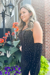 Misshow Sparkly Black Beaded Corset Tight Short Homecoming Dress/Mini Dress With Detachable Sleeves