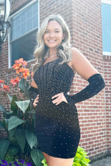 Misshow Sparkly Black Beaded Corset Tight Short Homecoming Dress/Mini Dress With Detachable Sleeves