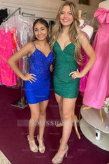 Misshow Sparkly Black Beaded Lace-Up Back Tight Short Homecoming Dress/Mini Dress