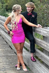 Misshow Sparkly Black Beaded Lace-Up Back Tight Short Homecoming Dress/Mini Dress