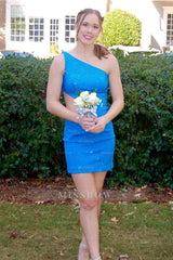 Misshow Sparkly Black Beaded One Shoulder Cut Out Tight Homecoming Dress/Mini Dress