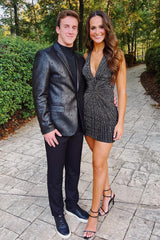 Misshow Sparkly Black Beaded Tight Halter Short Homecoming Dress/Mini Dress