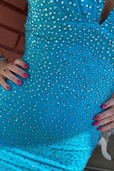 Misshow Sparkly Black Beaded V-Neck Backless Tight Short Homecoming Dress/Mini Dress