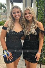 Misshow Sparkly Black Cold Shoulder Corset Tight Short Homecoming Dress/Mini Dress