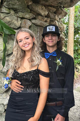 Misshow Sparkly Black Cold Shoulder Corset Tight Short Homecoming Dress/Mini Dress