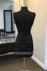 Misshow Sparkly Black Corset Fringed Sequin Tight Short Homecoming Dress/Mini Dress