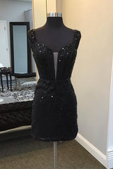 Misshow Sparkly Black Corset Fringed Sequin Tight Short Homecoming Dress/Mini Dress