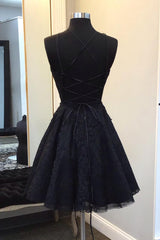 Misshow Sparkly Black Corset Lace A-Line Short Homecoming Dress/Mini Dress