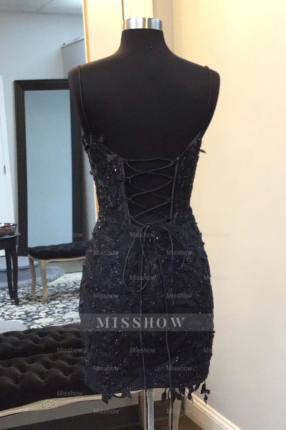 Misshow Sparkly Black Corset Lace Tight Short Homecoming Dress/Mini Dress