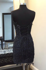 Misshow Sparkly Black Corset Lace Tight Short Homecoming Dress/Mini Dress