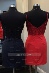 Misshow Sparkly Black Corset Satin Tight Short Homecoming Dress/Mini Dress with Sequins