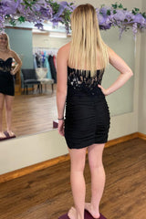 Misshow Sparkly Black Corset Sequins Tight Short Homecoming Dress/Mini Dress with Lace