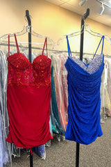 Misshow Sparkly Black Corset Spaghetti Straps Tight Short Homecoming Dress/Mini Dress with Lace