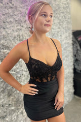 Misshow Sparkly Black Corset Tight Short Homecoming Dress/Mini Dress With Appliques