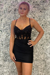 Misshow Sparkly Black Corset Tight Short Homecoming Dress/Mini Dress With Appliques