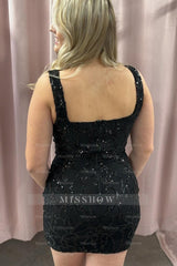 Misshow Sparkly Black Corset Tight Short Sequins Homecoming Dress/Mini Dress