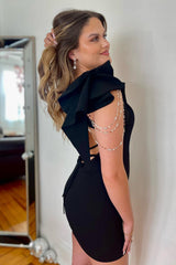 Misshow Sparkly Black Fringed Tight Short Homecoming Dress/Mini Dress with Ruffles