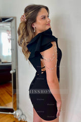 Misshow Sparkly Black Fringed Tight Short Homecoming Dress/Mini Dress with Ruffles