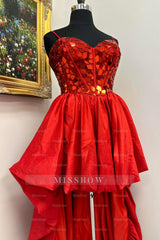 Misshow Sparkly Black High Low Satin A-Line Mirror Homecoming Dress/Mini Dress