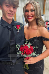 Misshow Sparkly Black Off The Shoulder Tight Short Homecoming Dress/Mini Dress with Fringes