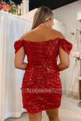 Misshow Sparkly Black Sequins Off the Shoulder Tight Short Homecoming Dress/Mini Dress