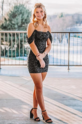 Misshow Sparkly Black Sequins Short Tight Homecoming Dress/Mini Dress