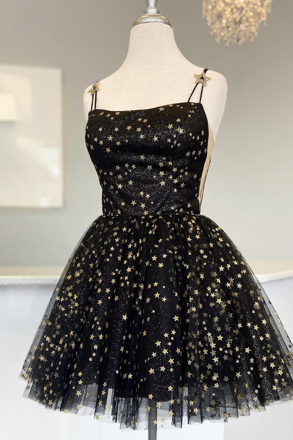 Misshow Sparkly Black Sequins Stars A-Line Short Homecoming Dress/Mini Dress