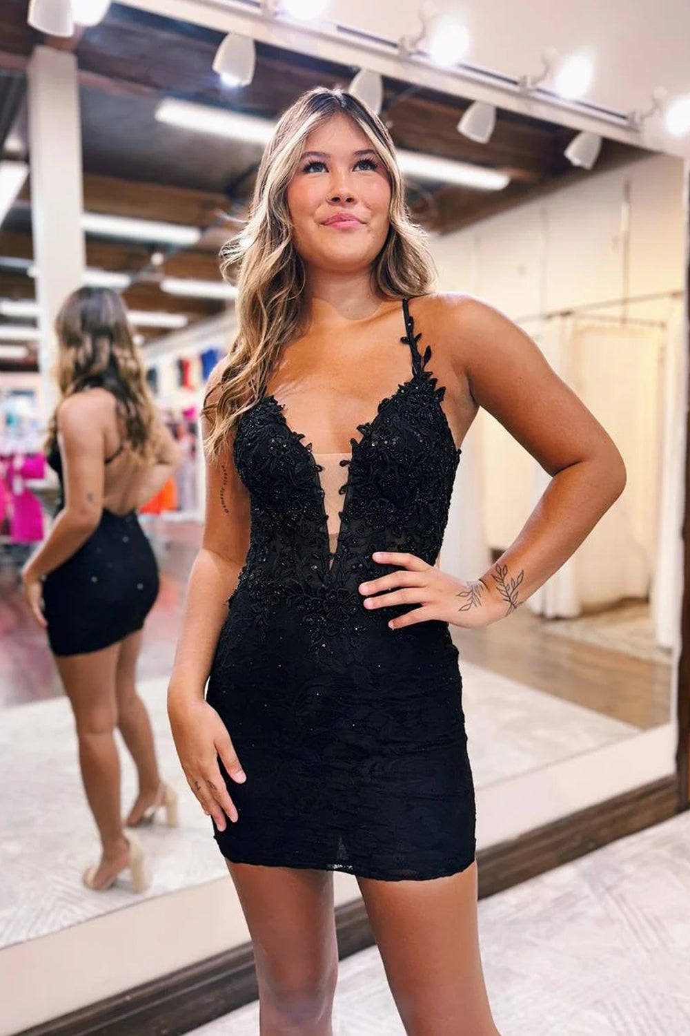 Misshow Sparkly Black Sequins Tight Short Homecoming Dress/Mini Dress With Appliques