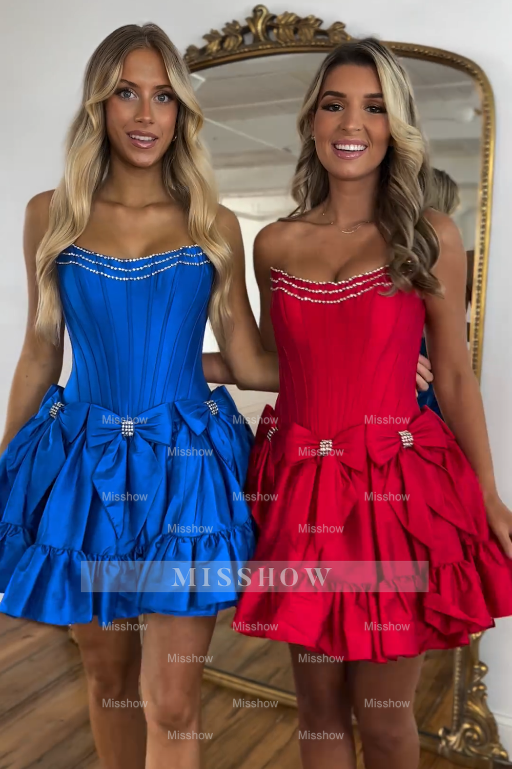 Misshow Sparkly Black Strapless Corset Short Homecoming Dress/Mini Dress With Bow