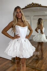 Misshow Sparkly Black Strapless Corset Short Homecoming Dress/Mini Dress With Bow