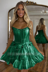 Misshow Sparkly Black Strapless Corset Short Homecoming Dress/Mini Dress With Bow