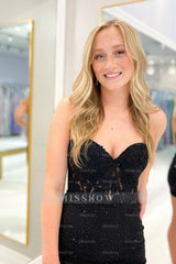 Misshow Sparkly Black Strapless Corset Tight Homecoming Dress/Mini Dress with Sequins