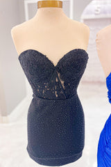 Misshow Sparkly Black Strapless Corset Tight Homecoming Dress/Mini Dress with Sequins
