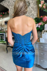 Misshow Sparkly Black Strapless Corset Tight Short Homecoming Dress/Mini Dress with Appliques