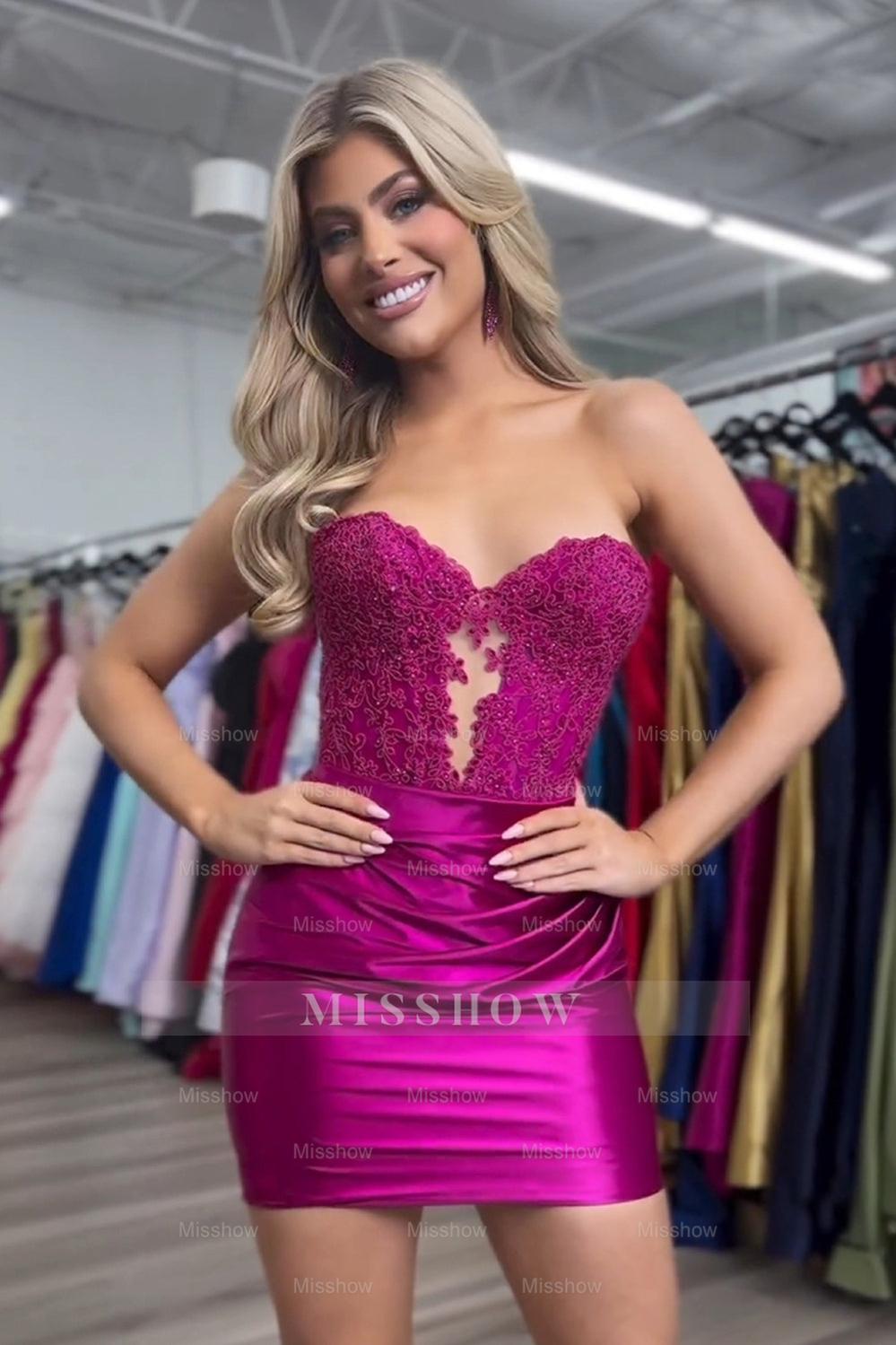 Misshow Sparkly Black Strapless Corset Tight Short Homecoming Dress/Mini Dress with Appliques