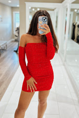 Misshow Sparkly Black Strapless Tight Short Homecoming Dress/Mini Dress with Long Sleeves