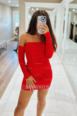 Misshow Sparkly Black Strapless Tight Short Homecoming Dress/Mini Dress with Long Sleeves